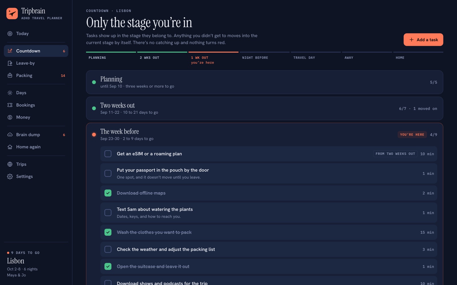 The countdown: only the stage you're in is open